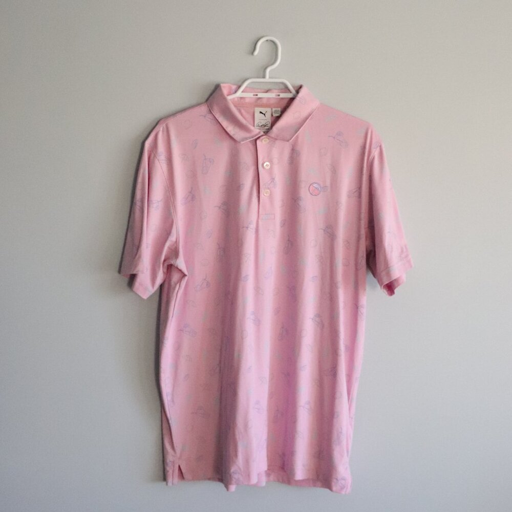 Puma‎ x Arnold Palmer Mens M Umbrella/Lemonade Golf Polo Active Short Sleeve Top